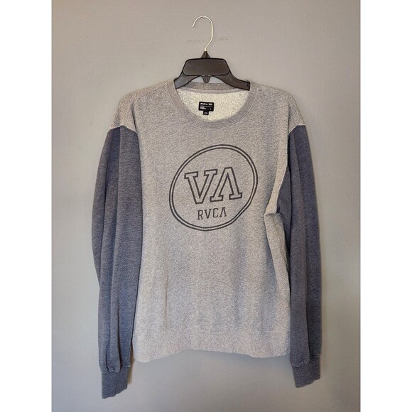 RVCA Sweatshirt Men's L Gray Long Sleeve Crewneck Pullover VA Logo Cotton Blend - Picture 2 of 5